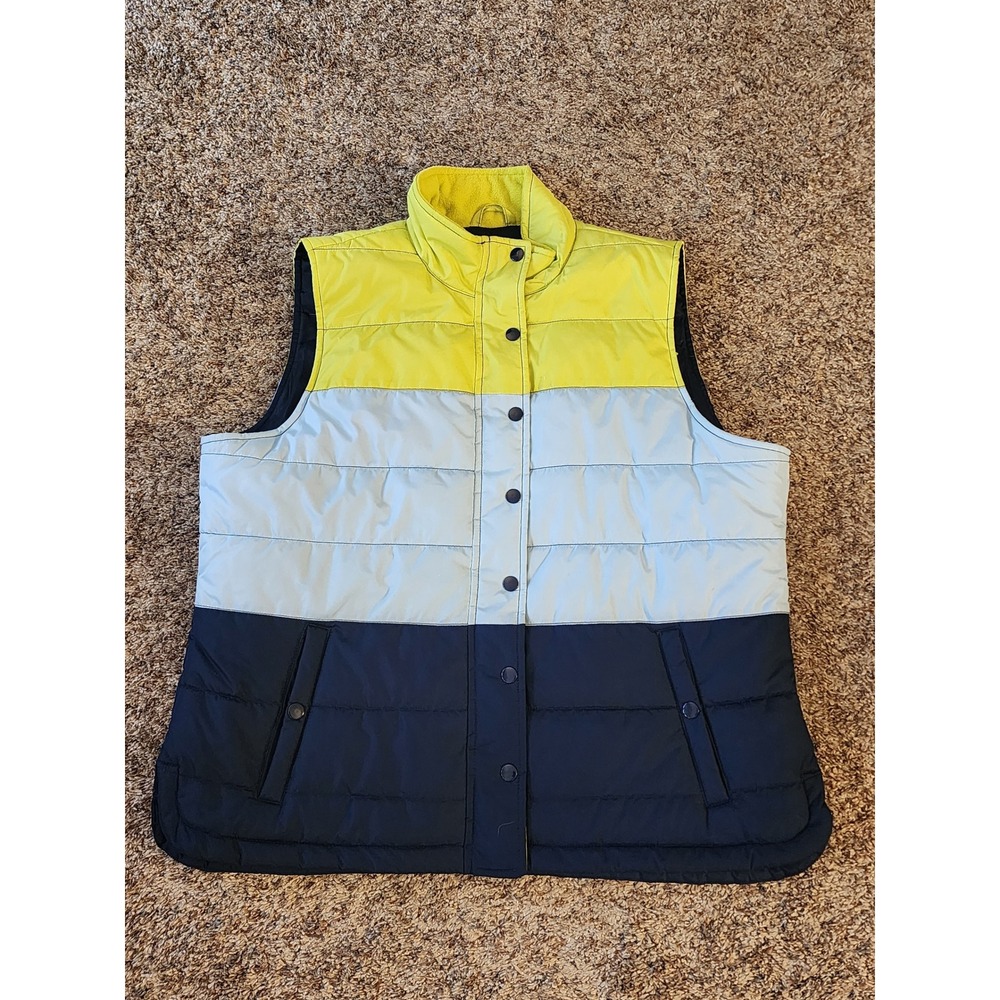 Womens XL Retro Colorblock Puffer Vest Yellow Blue Navy Apres Ski Gorpcore
